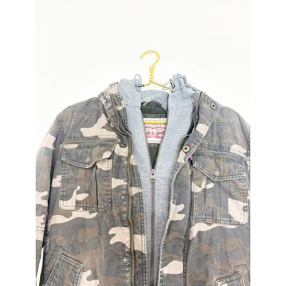 Levi's Men's Washed Cotton Hooded Military Jacket Size Small Camouflage Dickie